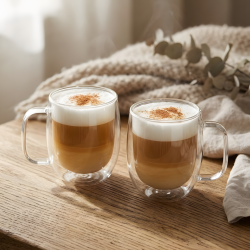 Double Wall Glass Mug 250 ml Set - 2 Pcs